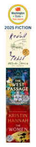 2025 WA State Book Award bookmark showing 2025 winners and finalists for fiction side two includes Winner: Rough Trade by Katrina Carrasco The West Passage by Jared Pechaček The Women by Kristin Hannah