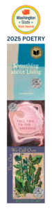 2025 WA State Book Award bookmark showing 2025 winners and finalists for poetry side one includes Blue Atlas by Susan Rich My Heart Is Not Asleep by Thomas Thomas The Scarecrow of My Former Self by Sarah Stockton