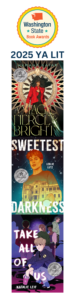 2025 WA State Book Award bookmark showing 2025 winners and finalists for young adult lit side one includes Coyote Lost and Found by Dan Gemeinhart Just Another Epic Love Poem by Parisa Akhbari Winner: Looking for Smoke by K.A. Cobell
